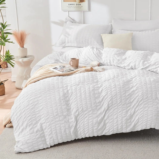 Duvet Cover Set | Brushed Microfiber Seersucker | Zipper Closure & Corner Ties