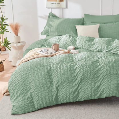 Duvet Cover Set | Brushed Microfiber Seersucker | Zipper Closure & Corner Ties