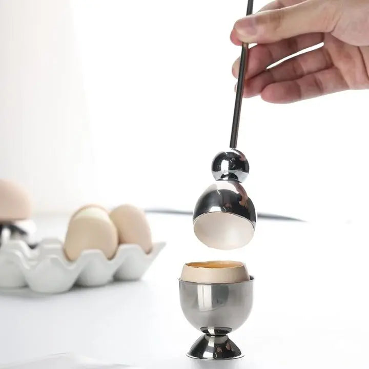 Egg Opener Tool | Precision Gravity Crack | Stainless Steel & 2-Piece Set | Dishwasher Safe