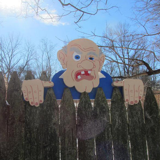 Fence Decoration | Nosy Couple Figurines | Handmade Pinewood & 11.8 in W | Weatherproof Finish