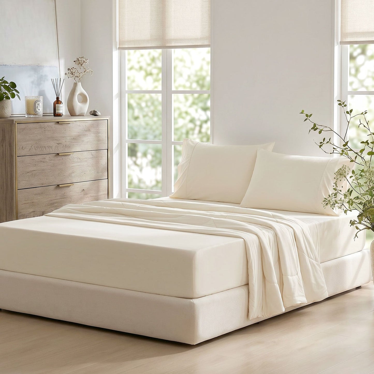 Fitted Sheet Set for Hot Sleepers | Japanese Cooling Fabric | 15 in Deep Pockets, 2 Pillowcases