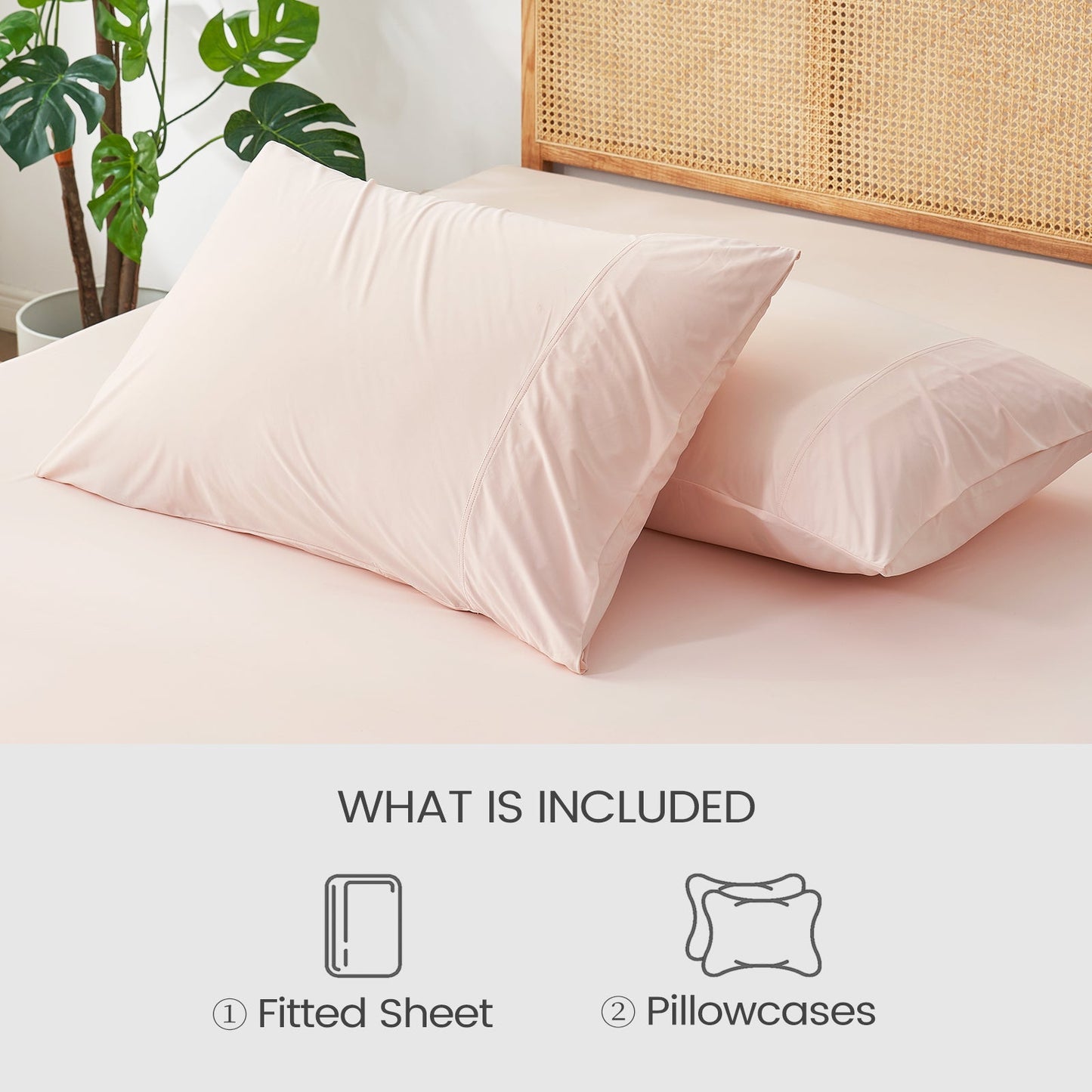 Fitted Sheet Set for Hot Sleepers | Japanese Cooling Fabric | 15 in Deep Pockets, 2 Pillowcases