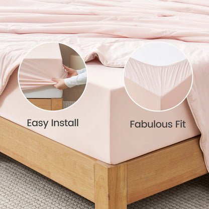 Fitted Sheet Set for Hot Sleepers | Japanese Cooling Fabric | 15 in Deep Pockets, 2 Pillowcases