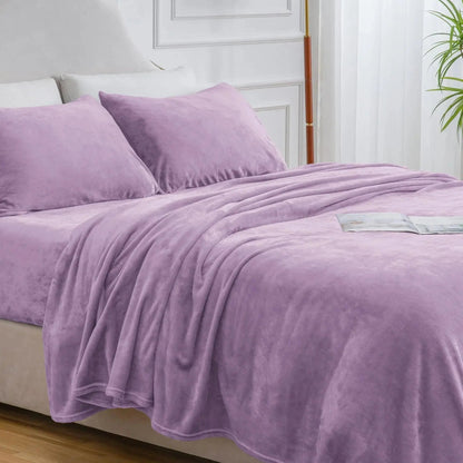 Flannel Bedding Set | Deep Pocket Fitted Sheet | Double-Brushed Microfiber | All-Season Comfort