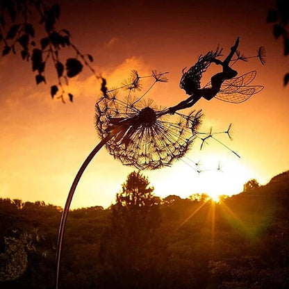 Garden Fairy Stake | Dancing Wind Spinner | Metal Stem, 31.5 in Height | Whimsical Garden Accent