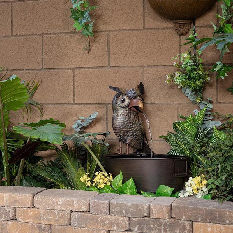 Garden Fountain | Art Deco Resin | Animal Figurine Basin & Metal Accents | Indoor/Outdoor Decor