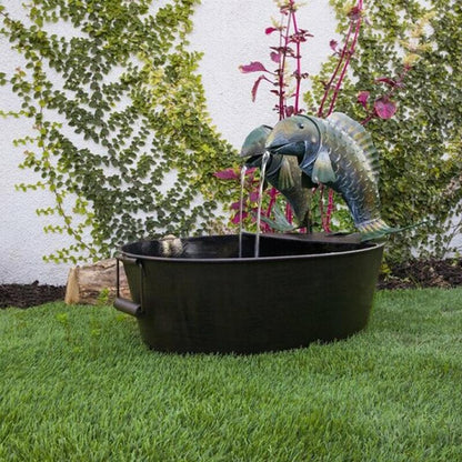 Garden Fountain | Art Deco Resin | Animal Figurine Basin & Metal Accents | Indoor/Outdoor Decor