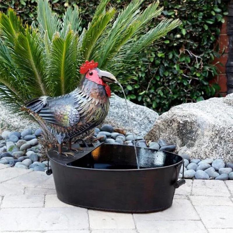 Garden Fountain | Art Deco Resin | Animal Figurine Basin & Metal Accents | Indoor/Outdoor Decor