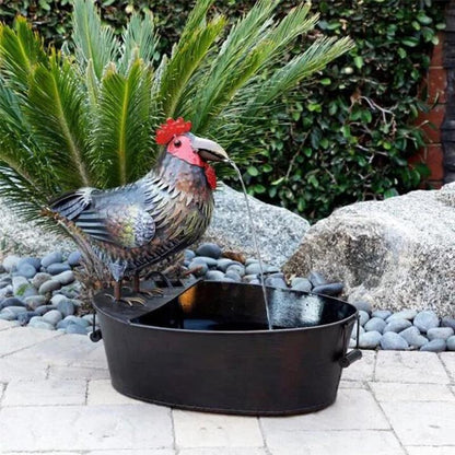 Garden Fountain | Art Deco Resin | Animal Figurine Basin & Metal Accents | Indoor/Outdoor Decor