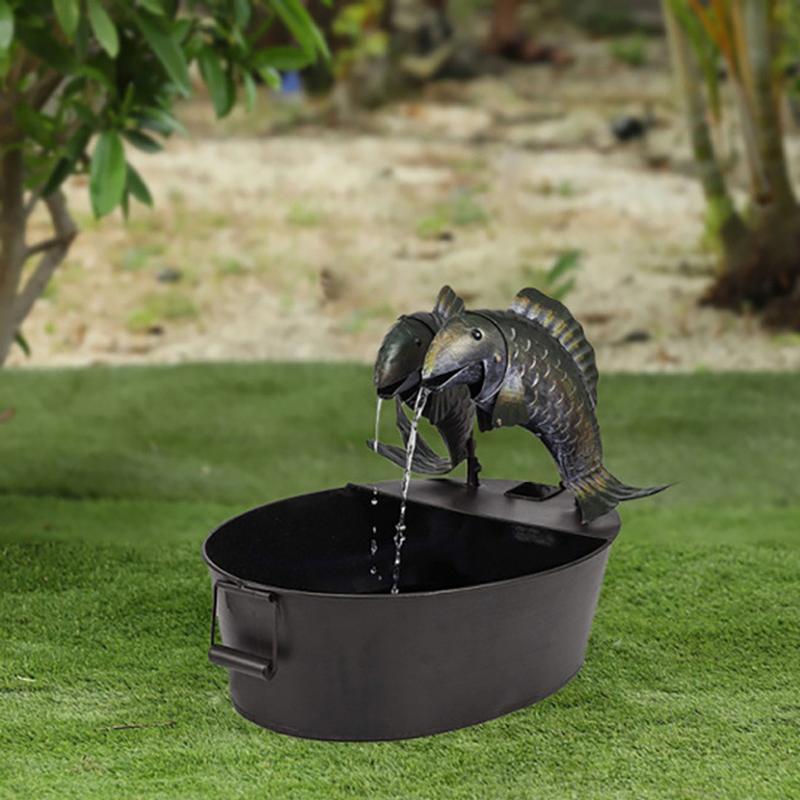Garden Fountain | Art Deco Resin | Animal Figurine Basin & Metal Accents | Indoor/Outdoor Decor