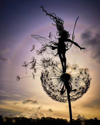 Garden Stake Decoration | Metal Fairy & Dandelion Design | 28 in Stake