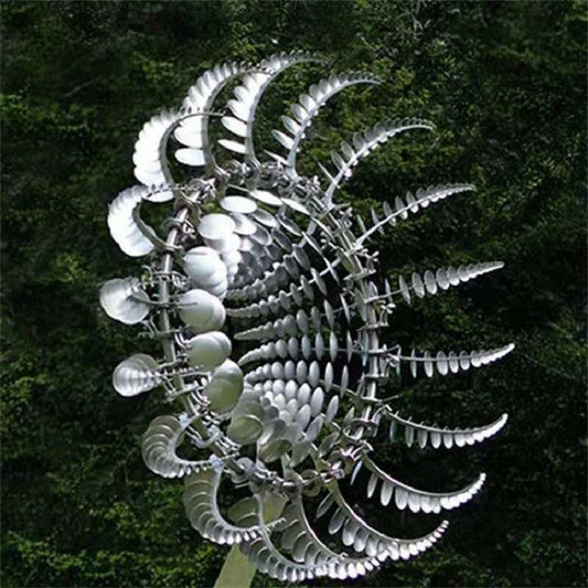 Garden Wind Spinner | Kinetic Multi-Blade | Durable Metal, Reflective Finish, 30in Pole