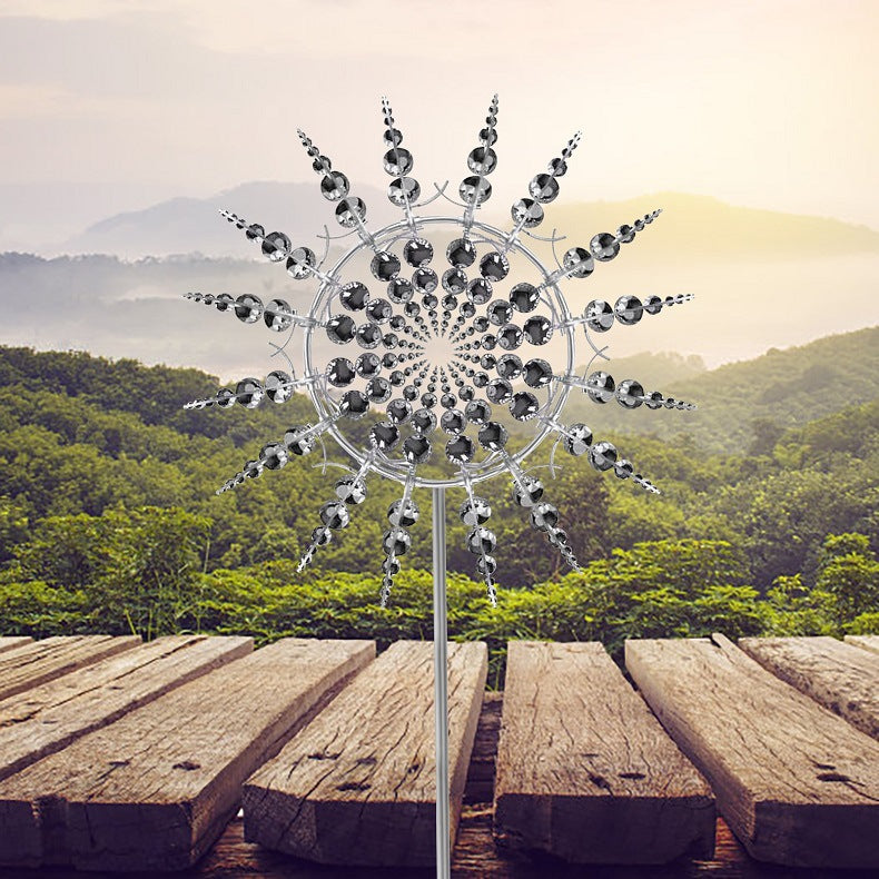 Garden Wind Spinner | Kinetic Multi-Blade | Durable Metal, Reflective Finish, 30in Pole