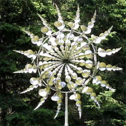 Garden Wind Spinner | Kinetic Multi-Blade | Durable Metal, Reflective Finish, 30in Pole