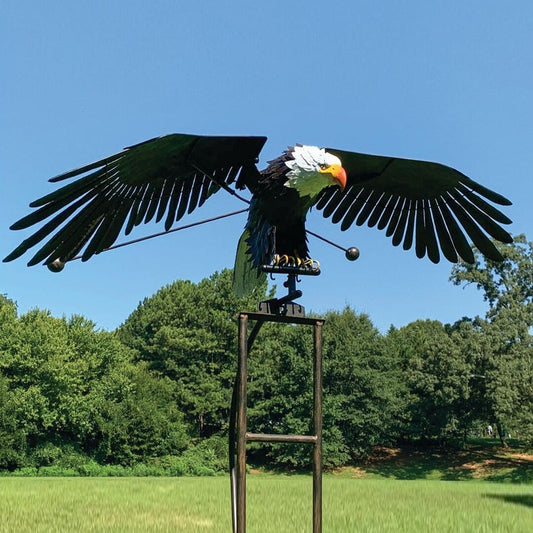 Garden Wind Spinner Stake | Kinetic Eagle & Owl Designs | Powder-Coated Metal | Outdoor Decor