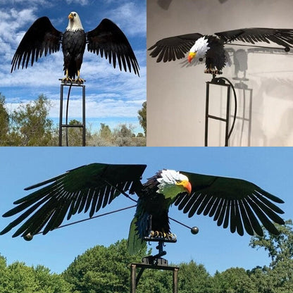Garden Wind Spinner Stake | Kinetic Eagle & Owl Designs | Powder-Coated Metal | Outdoor Decor