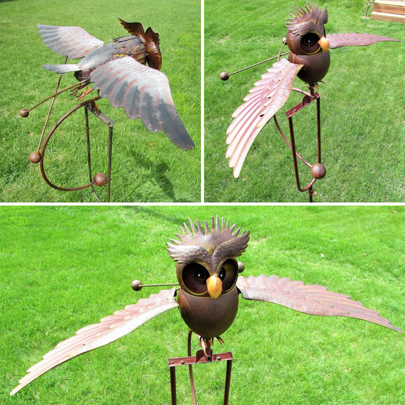 Garden Wind Spinner Stake | Kinetic Eagle & Owl Designs | Powder-Coated Metal | Outdoor Decor