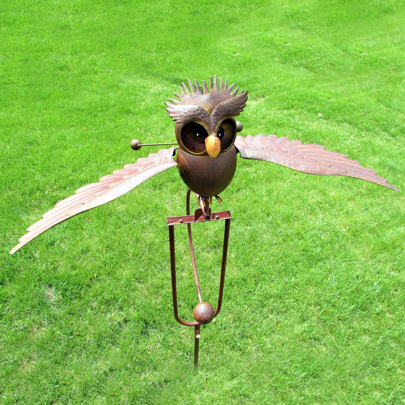 Garden Wind Spinner Stake | Kinetic Eagle & Owl Designs | Powder-Coated Metal | Outdoor Decor