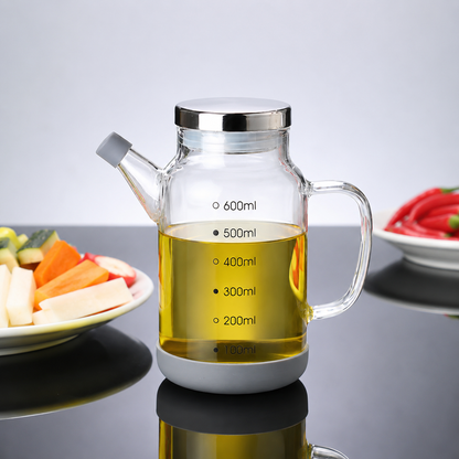 Glass Oil Dispenser Bottle | Measuring Scale Pour Spout | Leak-Proof Lid