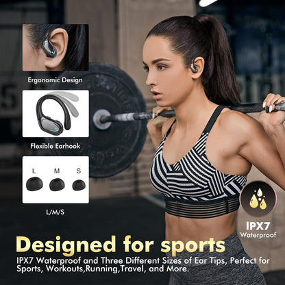 Gym Earbuds | Secure-Fit Earhook Design | 80-Hour Battery Life | Waterproof