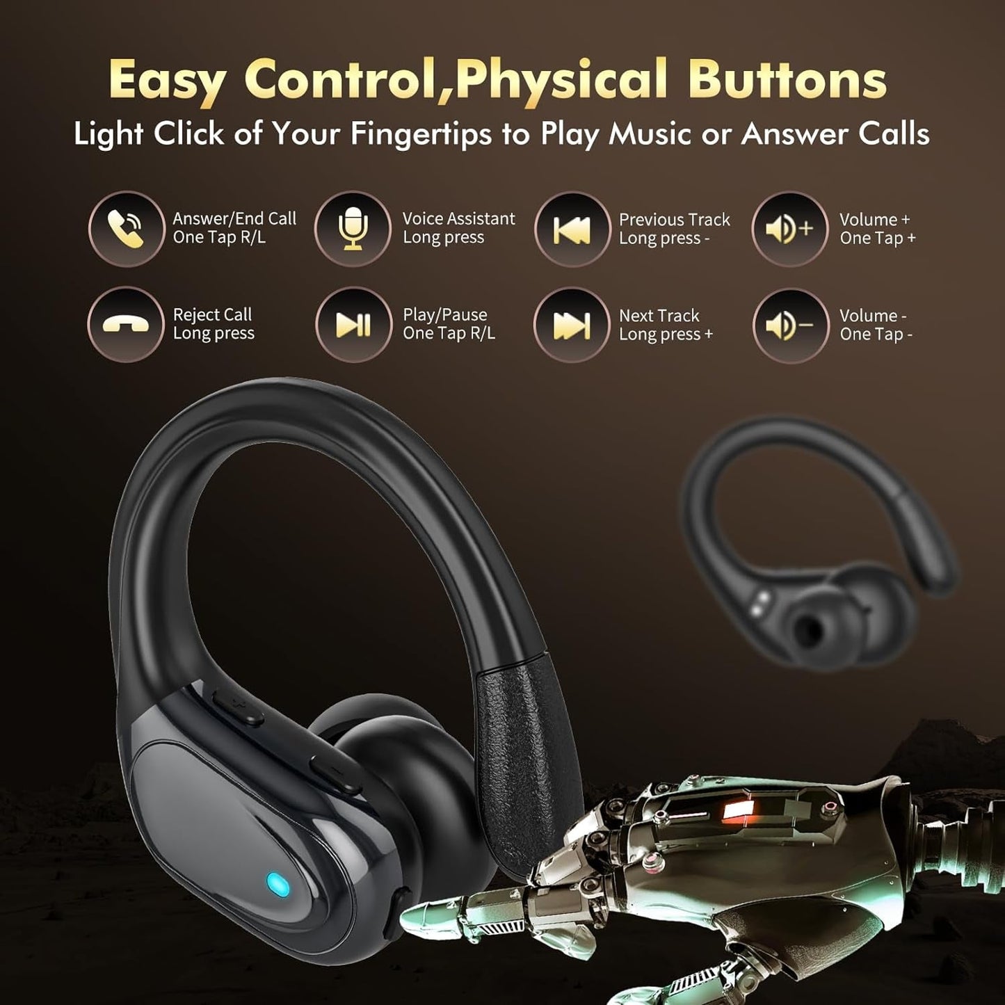 Gym Earbuds | Secure-Fit Earhook Design | 80-Hour Battery Life | Waterproof