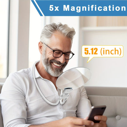 Hands-Free Magnifier for Reading | 5X Magnification | Adjustable Neck Strap | For Sewing & Crafts