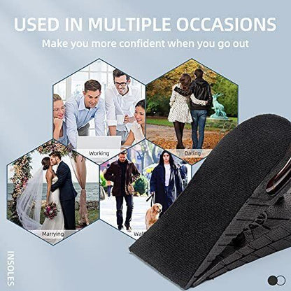 Height Increase Insoles | Adjustable Invisible Heel Lift up to 3.5in | Breathable Foam Cushion