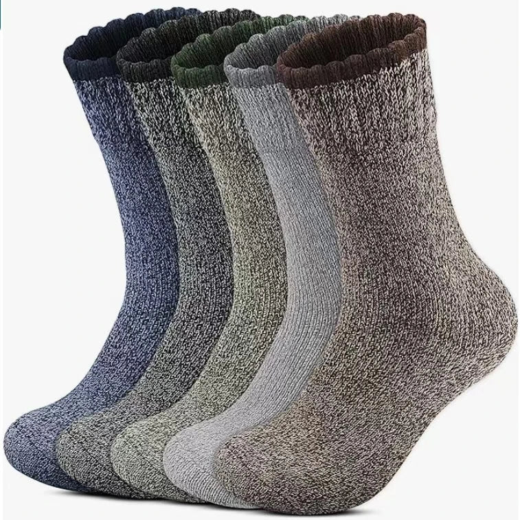 Hiking Socks (Unisex) | Extra Cushioning & Breathable | Merino Wool Blend | 5-Pair Set