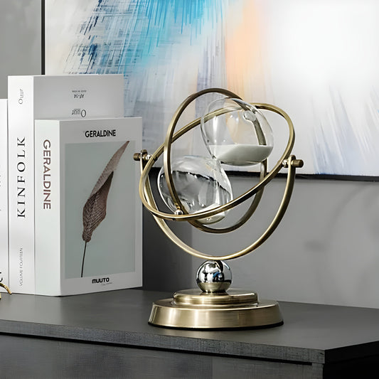 Hourglass Timer | Elegant Gold Brass Frame | Fine Glass & Black or White Sand | Office & Home Decor