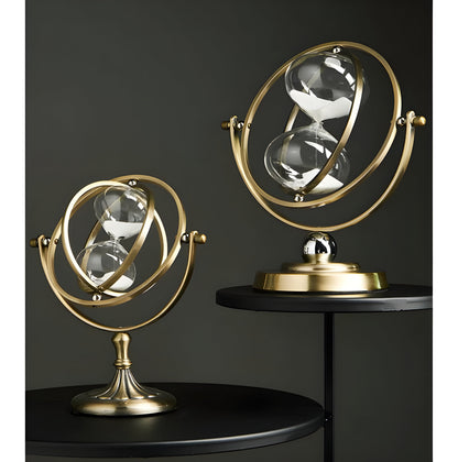 Hourglass Timer | Elegant Gold Brass Frame | Fine Glass & Black or White Sand | Office & Home Decor