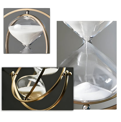 Hourglass Timer | Elegant Gold Brass Frame | Fine Glass & Black or White Sand | Office & Home Decor