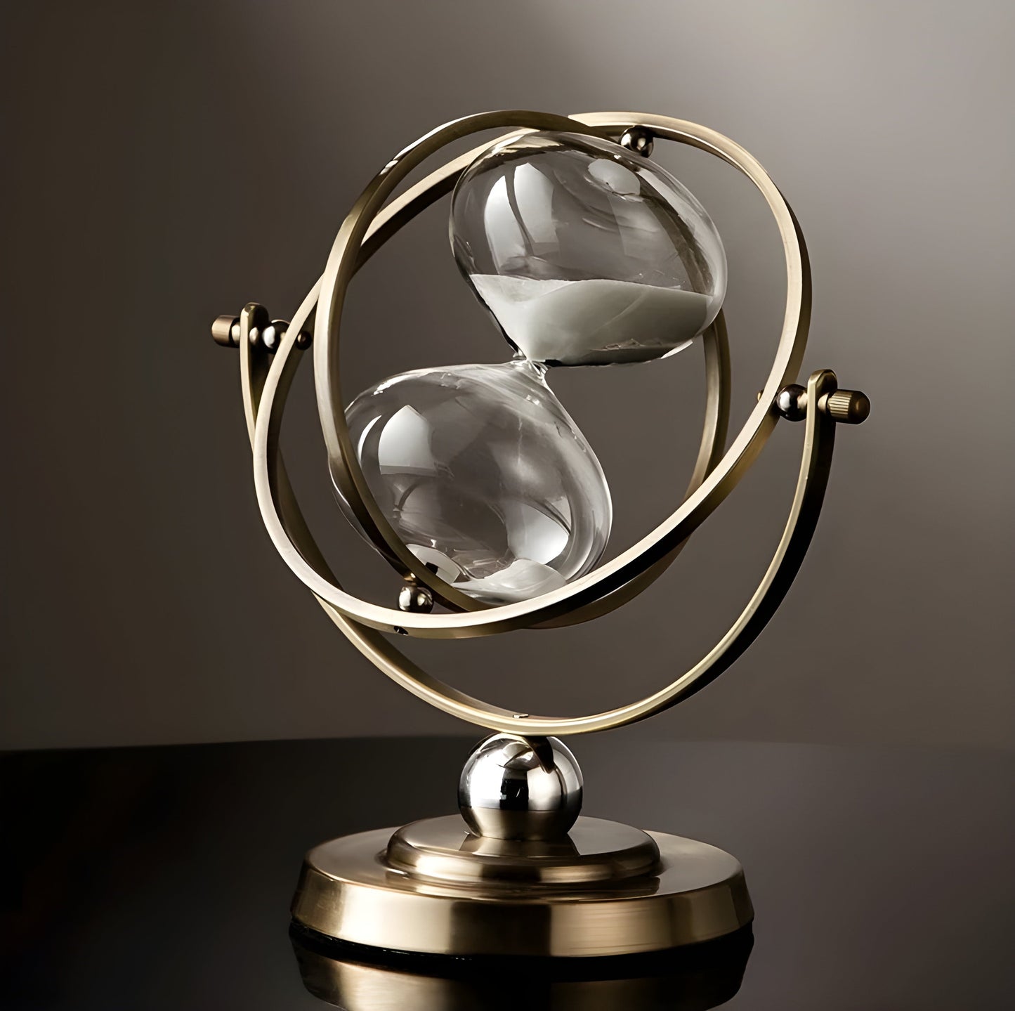 Hourglass Timer | Elegant Gold Brass Frame | Fine Glass & Black or White Sand | Office & Home Decor