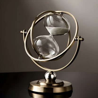 Hourglass Timer | Elegant Gold Brass Frame | Fine Glass & Black or White Sand | Office & Home Decor