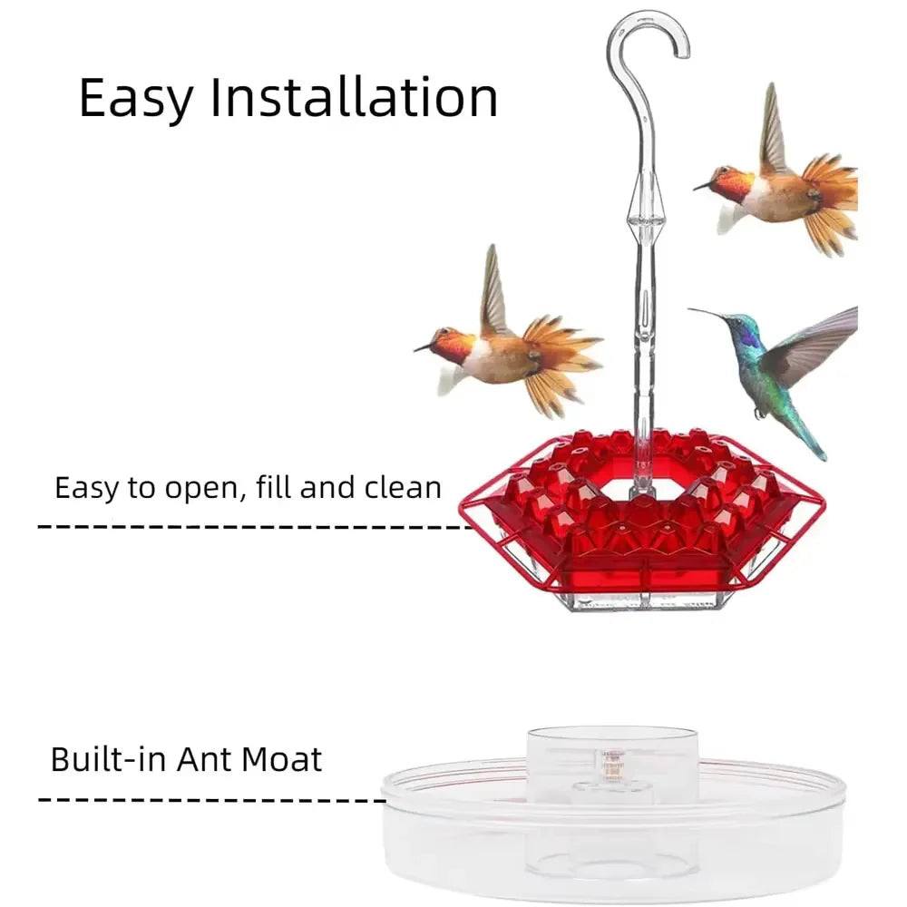 Hummingbird Feeder Hanging | Ant-Proof Moat | 30 Feeding Ports | Shatterproof Outdoor