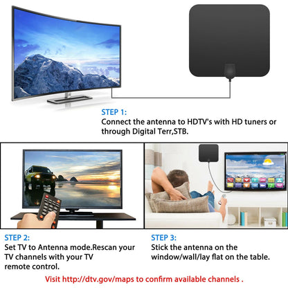 Indoor HDTV Antenna | Amplified Signal Booster & Smart IC | 300-Mile Range