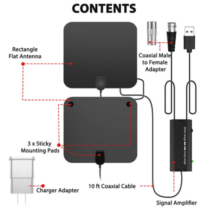 Indoor HDTV Antenna | Amplified Signal Booster & Smart IC | 300-Mile Range