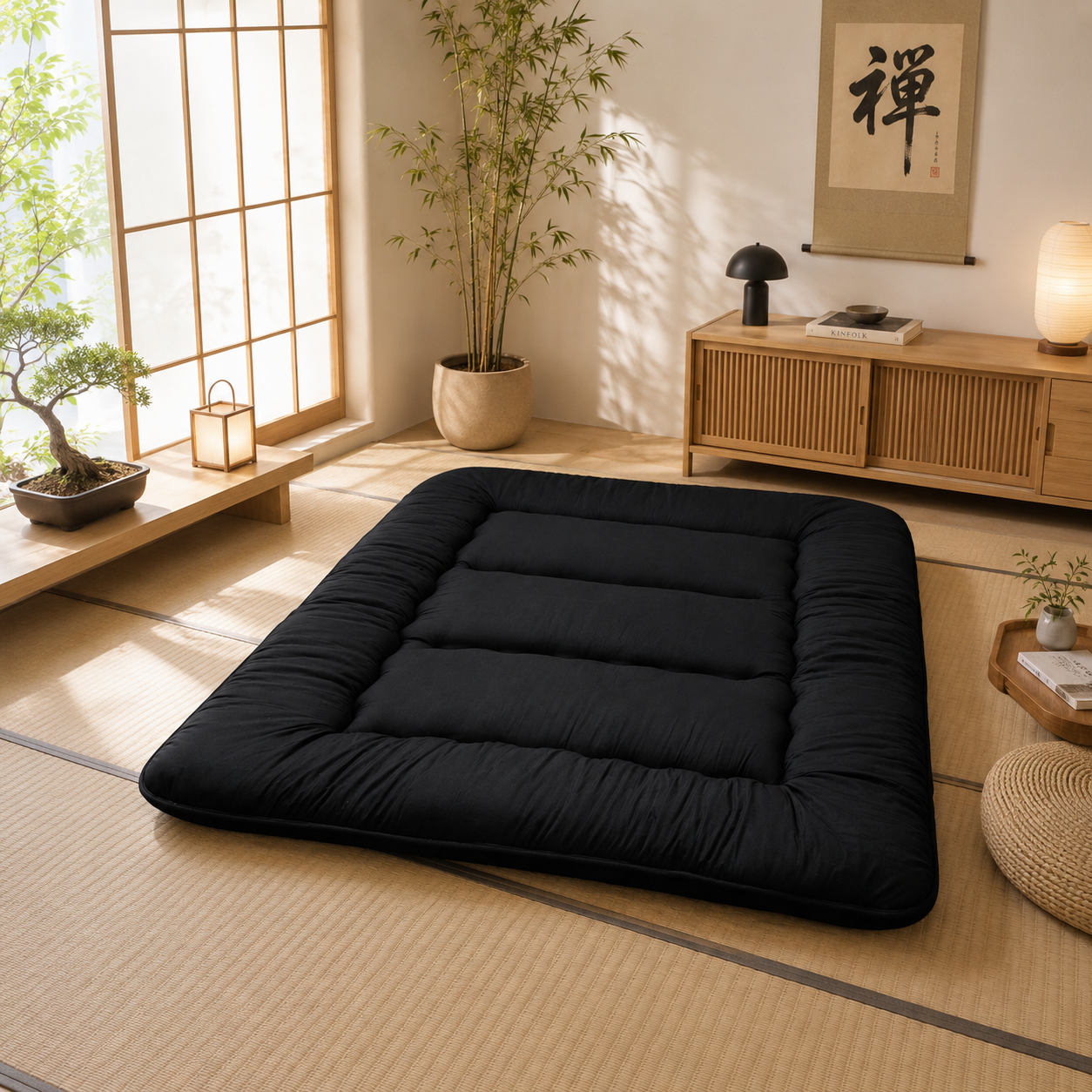 Japanese Floor Futon Mattress for Adults & Kids | 4-Inch Quilted Folding | Washable Polyester