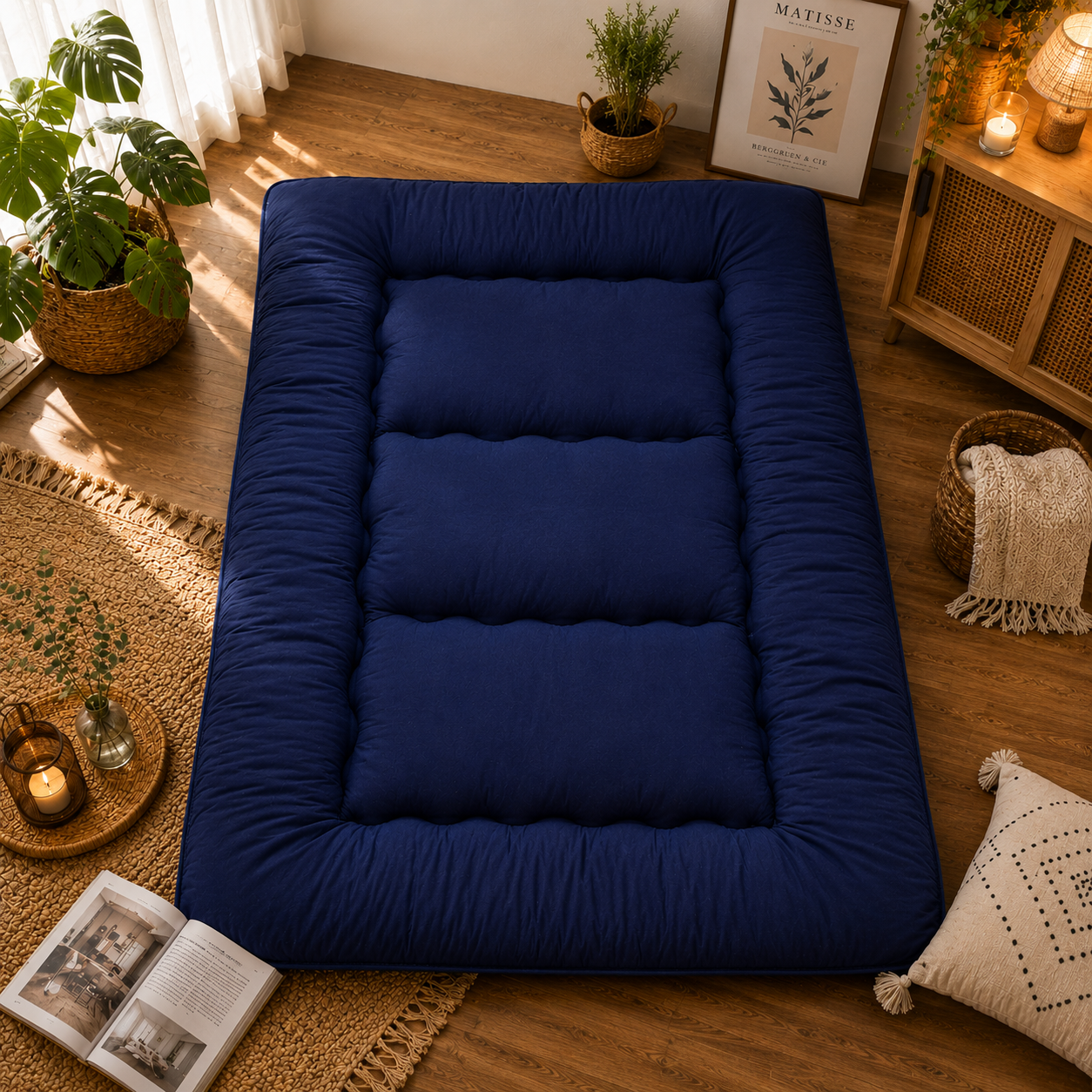 Japanese Floor Futon Mattress for Adults & Kids | 4-Inch Quilted Folding | Washable Polyester