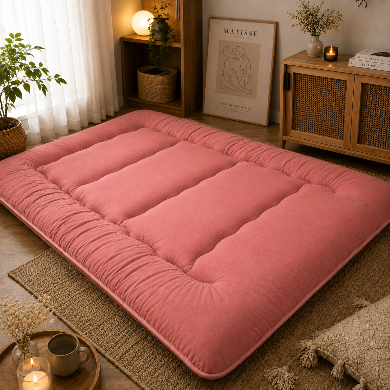 Japanese Floor Futon Mattress for Adults & Kids | 4-Inch Quilted Folding | Washable Polyester