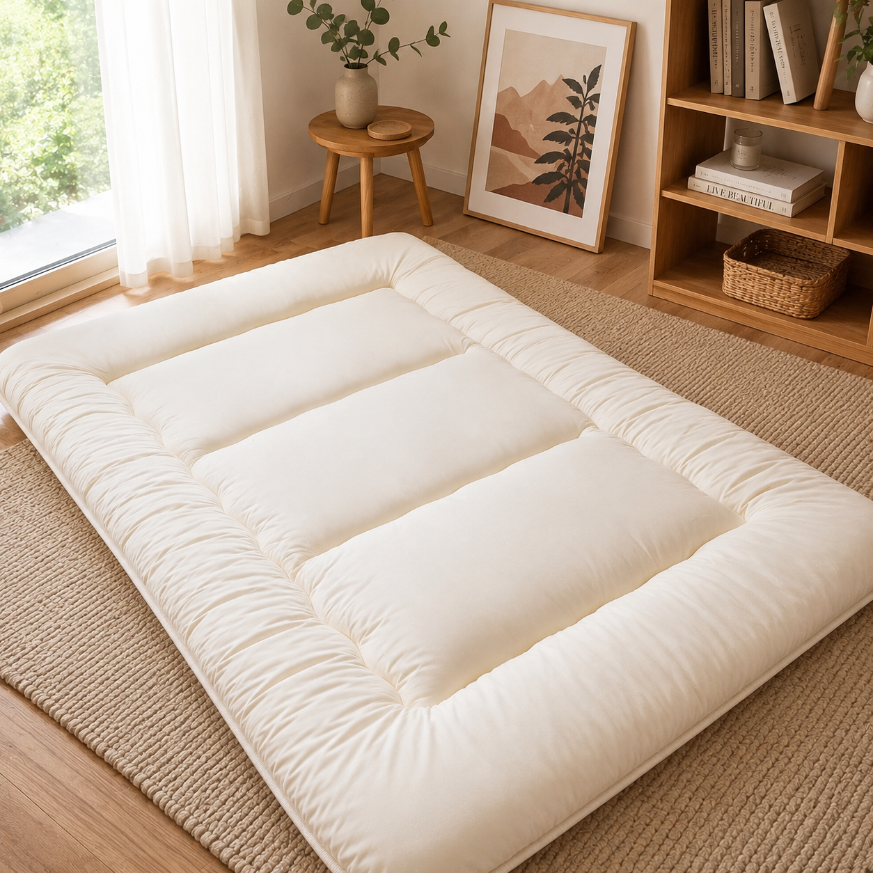 Japanese Floor Futon Mattress for Adults & Kids | 4-Inch Quilted Folding | Washable Polyester