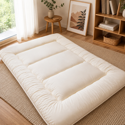 Japanese Floor Futon Mattress for Adults & Kids | 4-Inch Quilted Folding | Washable Polyester