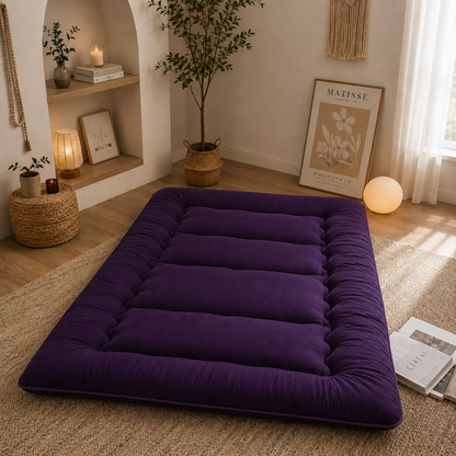 Japanese Floor Futon Mattress for Adults & Kids | 4-Inch Quilted Folding | Washable Polyester