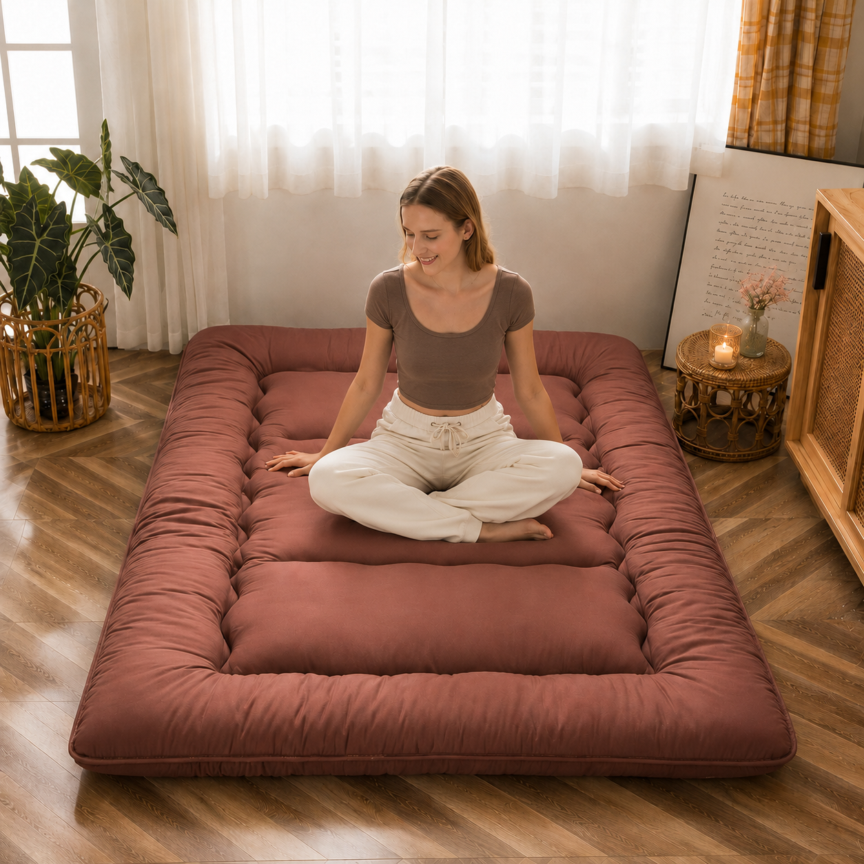 Japanese Floor Futon Mattress for Adults & Kids | 4-Inch Quilted Folding | Washable Polyester