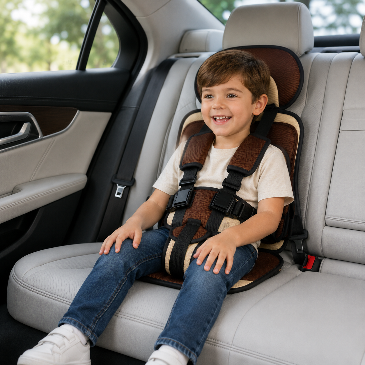 Kids Booster Car Seat | Foldable & Lightweight Design | 5-Point Harness | Travel-Friendly
