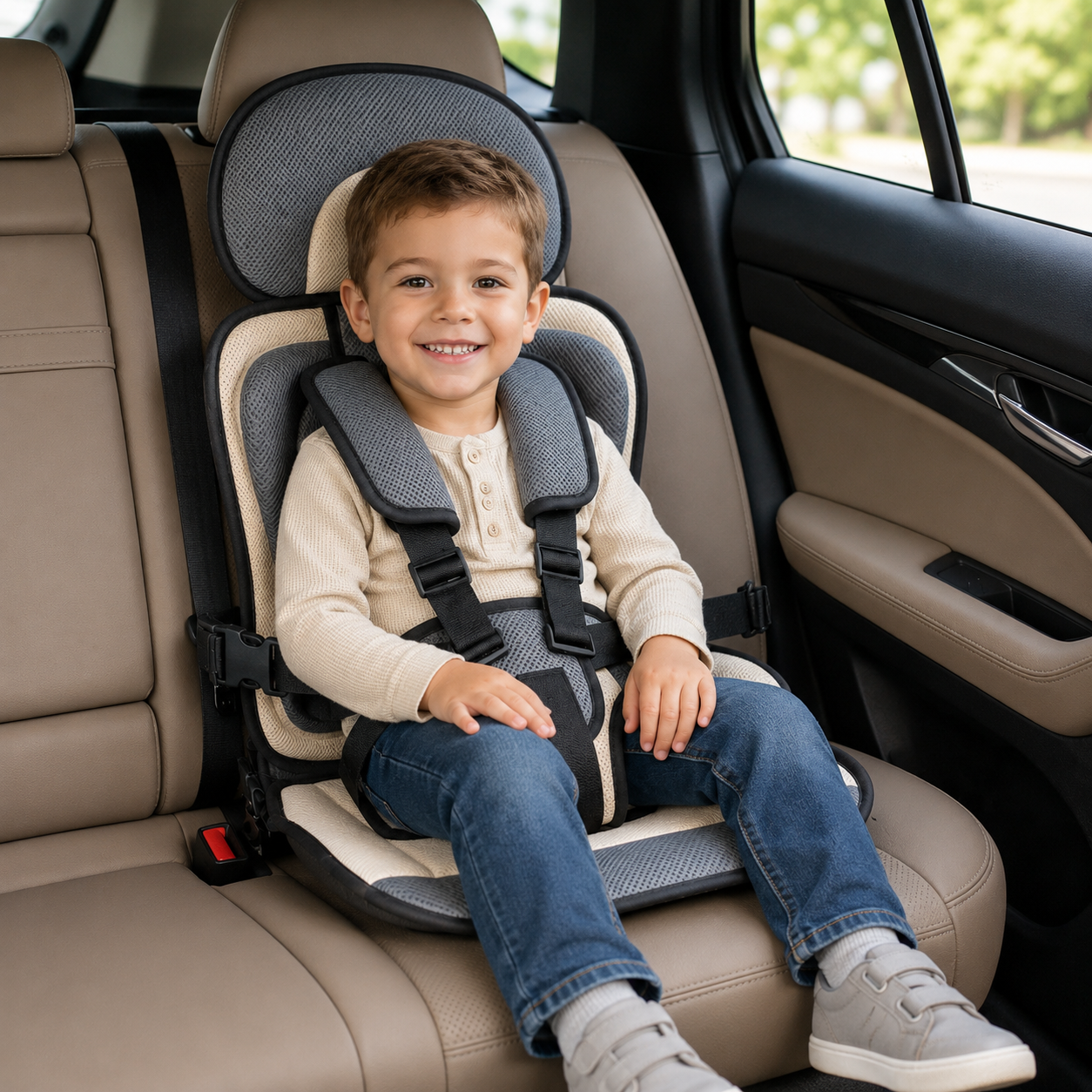 Kids Booster Car Seat | Foldable & Lightweight Design | 5-Point Harness | Travel-Friendly