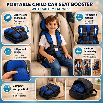 Kids Booster Car Seat | Foldable & Lightweight Design | 5-Point Harness | Travel-Friendly
