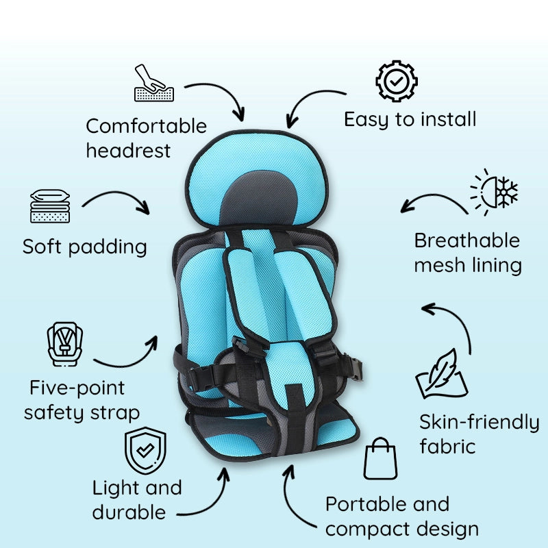 Kids Car Cushion Seat | 5-Point Harness & Ergonomic Support | Cotton Cover, Breathable Mesh