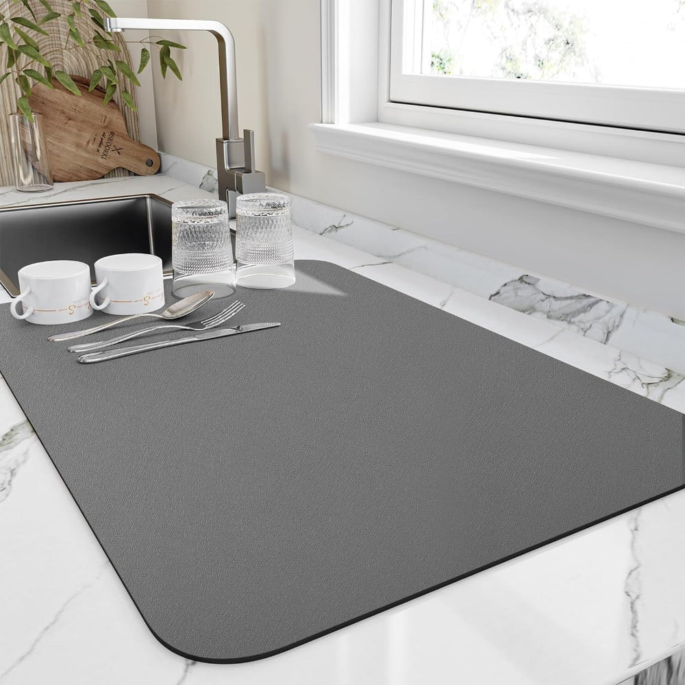 Kitchen Dish Drying Mat | Quick-Dry, Dries in 10 Min | Soft Diatomite Absorbent
