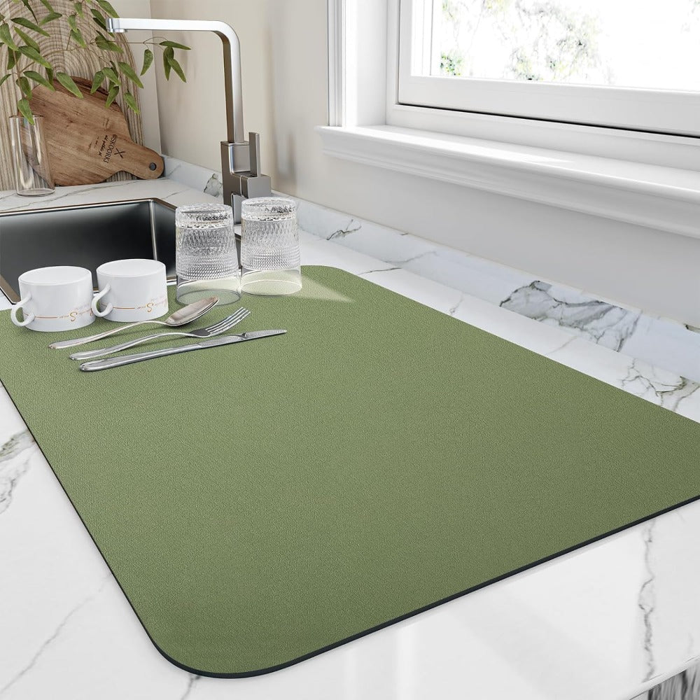 Kitchen Dish Drying Mat | Quick-Dry, Dries in 10 Min | Soft Diatomite Absorbent