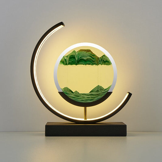 LED Table Lamp | Moving Sand Landscape | Metal Frame & Glass Reservoir | Relaxation